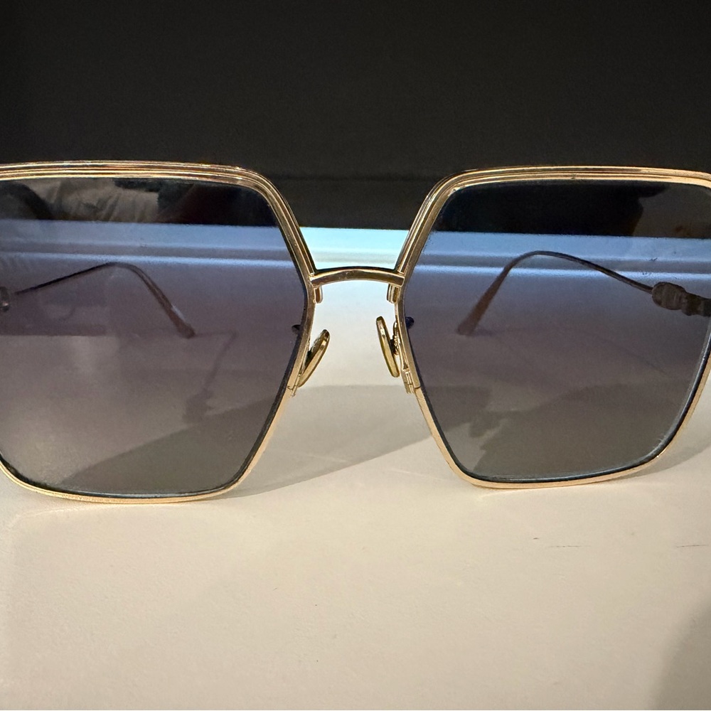 Gold Frame Square Sunglasses with Blue Gradient Lenses